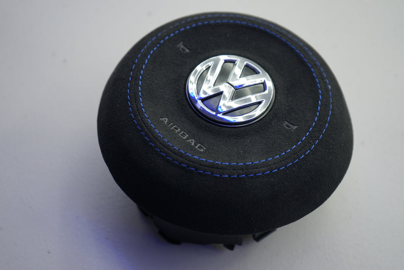 IN STOCK - VW Volkswagen Golf / Polo / Scirocco Circular Airbag Cover (Alcantara + Blue Stitching)