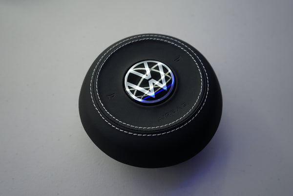 IN STOCK - VW Volkswagen Golf / Polo / Scirocco Circular Airbag Cover (Leather + White Stitching)