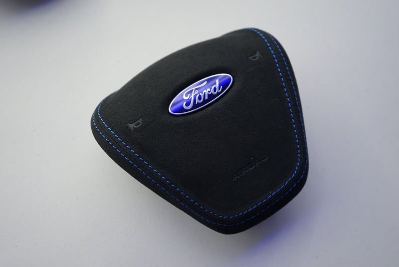 IN STOCK - Ford Fiesta MK7 / MK7.5 Airbag Cover (Alcantara + Blue Stitching) - FIESTAMK7AB1