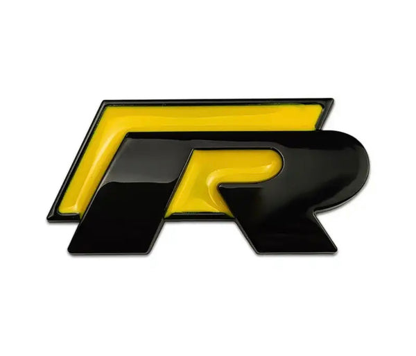 Volkswagen 'R' Front & Rear Badge / Emblem (Black + Yellow)