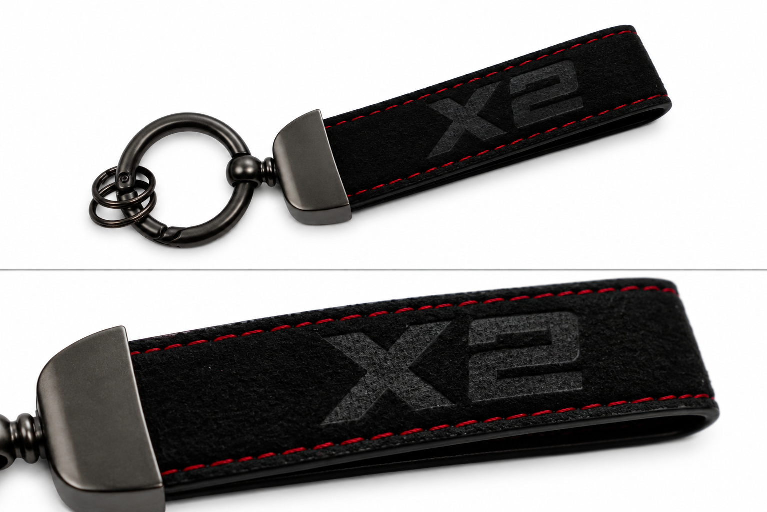 BMW X2 Logo Alcantara Keyring (Black + Red)