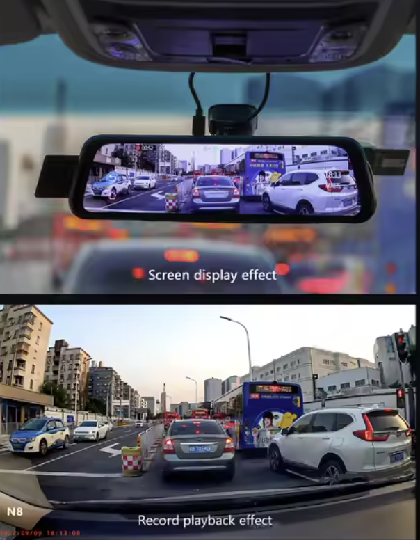 DIVEYE - 9.66-inch Touch Screen Dashcam / Mirror (Front 4K and Rear 1080P) + ADAS and BSD Functions