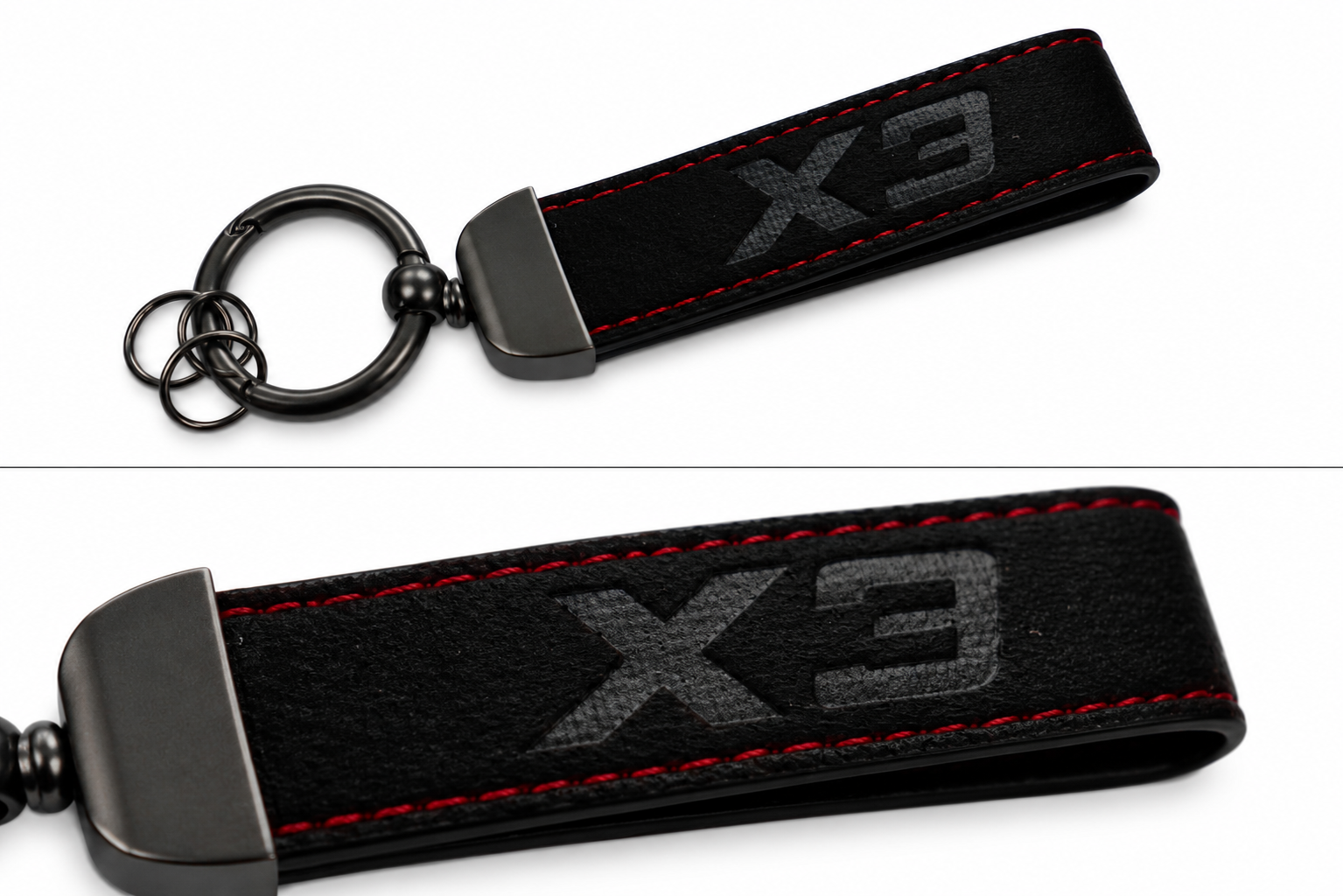 BMW X3 Logo Alcantara Keyring (Black + Red)