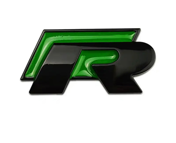 Volkswagen 'R' Front & Rear Badge / Emblem (Black + Green)