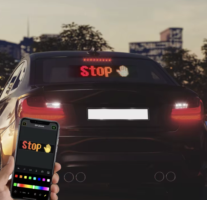 Customisable LED Scrolling Sign For Car Window - App Controlled + Remote