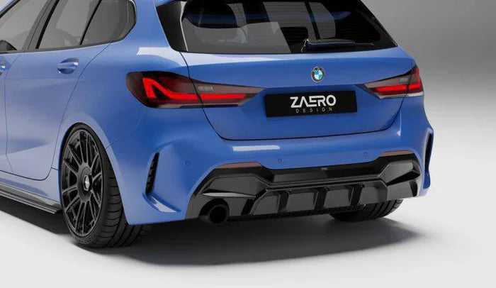 BMW 1 SERIES M SPORT F40 SINGLE EXIT (116I 116D 118I 118D) EVO-1 GLOSS BLACK REAR DIFFUSER BY ZAERO (2019+)
