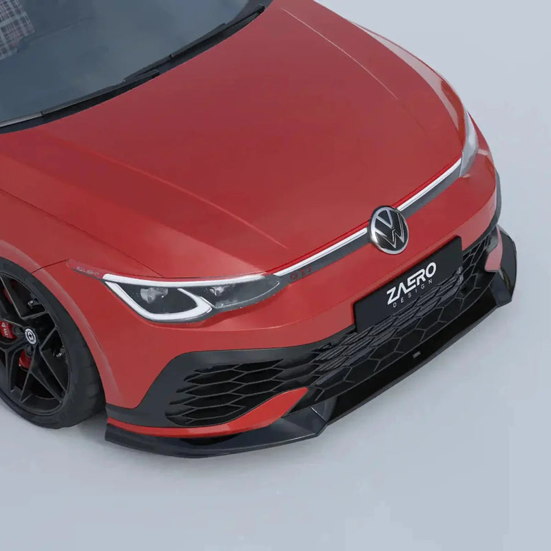 VW Golf GTI Clubsport Mk8 EVO-1 Gloss Black Front Splitter by ZAERO (2020+)