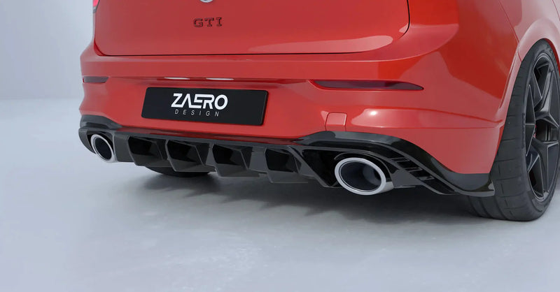 VW Golf GTI Clubsport Mk8 EVO-1 Gloss Black Rear Diffuser by ZAERO (2020+)