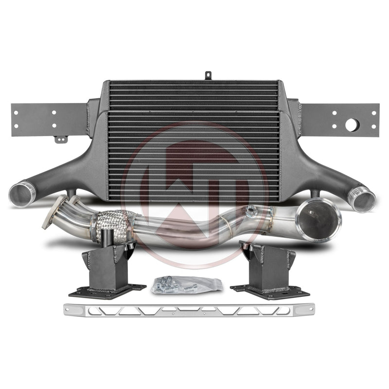 The competition package for theAudi RS3 8V Sportback/Sedan 294KW/400PS (08/2017+) consists of the Intercooler Upgrade Kit EVO3 and the Downpipe Kit.  Intercooler Upgrade Kit 200001081  The high performance intercooler has the following core dimension (515mm x 367mm x 95mm = 16,5L/14,45Inch x 3,74Inch = 1006,9Inch³) and this offers a 84% larger cooling surface and 101% more charge air volume compared to the original intercooler. Our engineers have increased the intercooler core size and efficiency, as well a