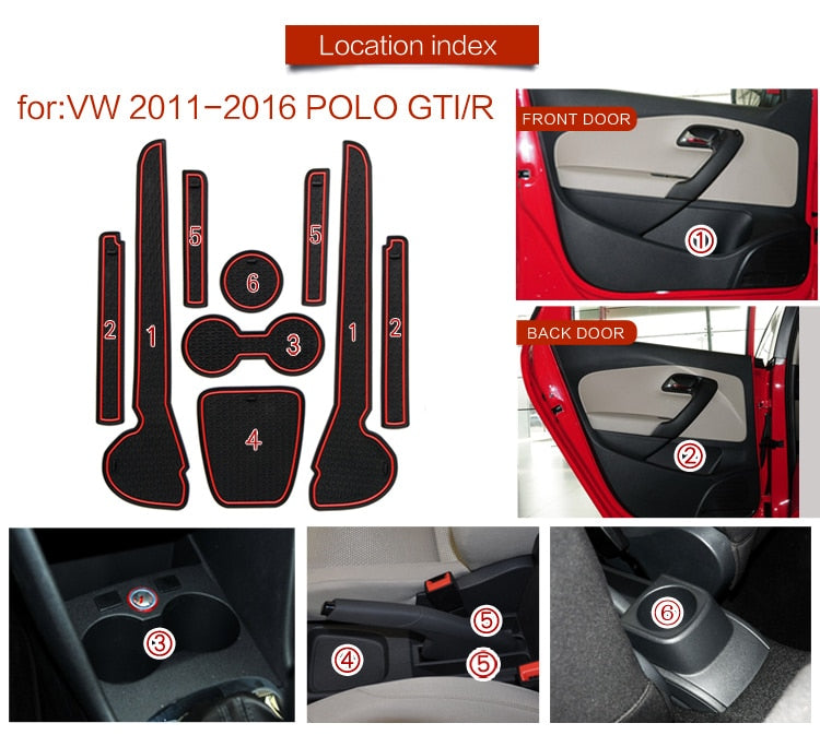 Volkswagen Polo MK5 6R / 6C Rubber Anti-Slip Interior Storage Mats (2009-2017)