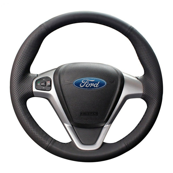 Ford Fiesta MK7 & MK7.5 / Ecosport Stitch On Steering Wheel Cover (Perforated Leather + Smooth Leather / 2009-18)