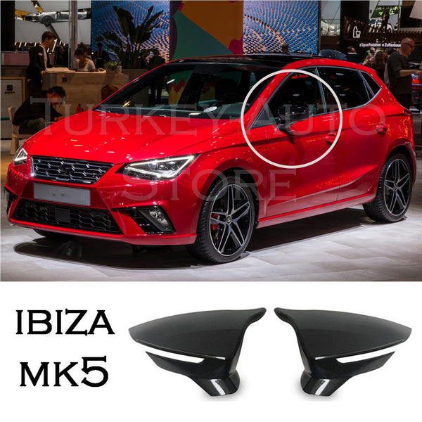 SEAT Leon MK3 5F / Ibiza MK5 / Arona KJ7 'Batman' Style Gloss Black Mirror Covers (2017 - 2022 Models)