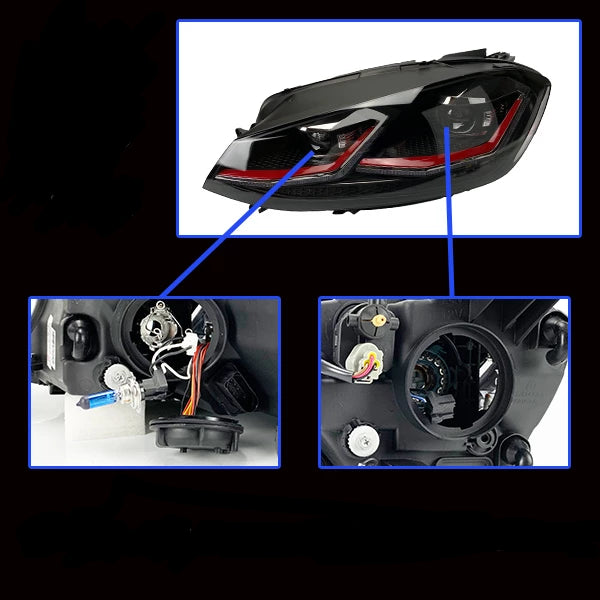 076 - Volkswagen Golf MK7.5 Style Front Headlights With Sequential Indicators Pair For MK7 (Fits 2013 - 2017 Models) - Diversion Stores Car Parts And Modificaions