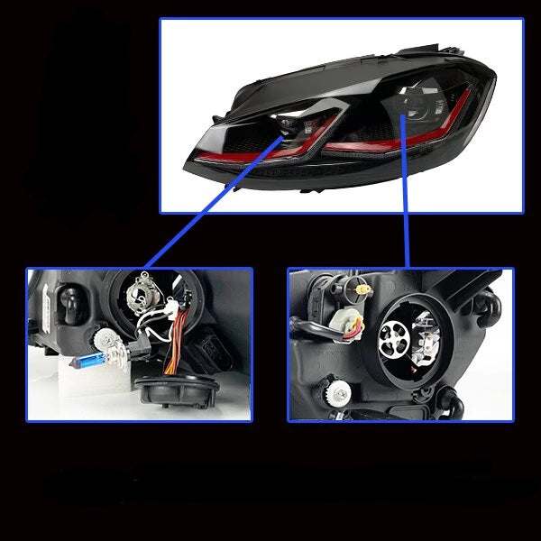 076 - Volkswagen Golf MK7.5 Style Front Headlights With Sequential Indicators Pair For MK7 (Fits 2013 - 2017 Models) - Diversion Stores Car Parts And Modificaions