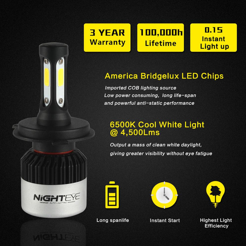 142 - NIGHT EYE 6500K Long Life LED Headlight Bulbs (H7/ H4/H8/H9/H11/HB3/9005/HB4/9006/ - Diversion Stores Car Parts And Modificaions