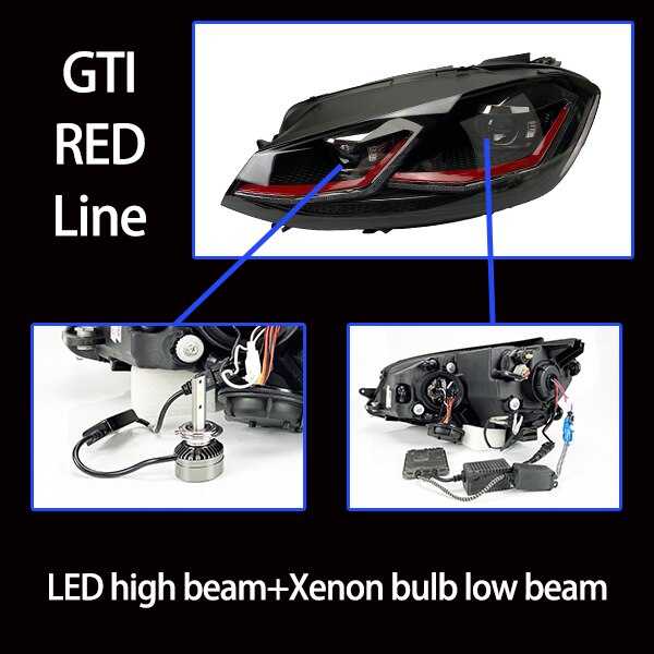 076 - Volkswagen Golf MK7.5 Style Front Headlights With Sequential Indicators Pair For MK7 (Fits 2013 - 2017 Models) - Diversion Stores Car Parts And Modificaions