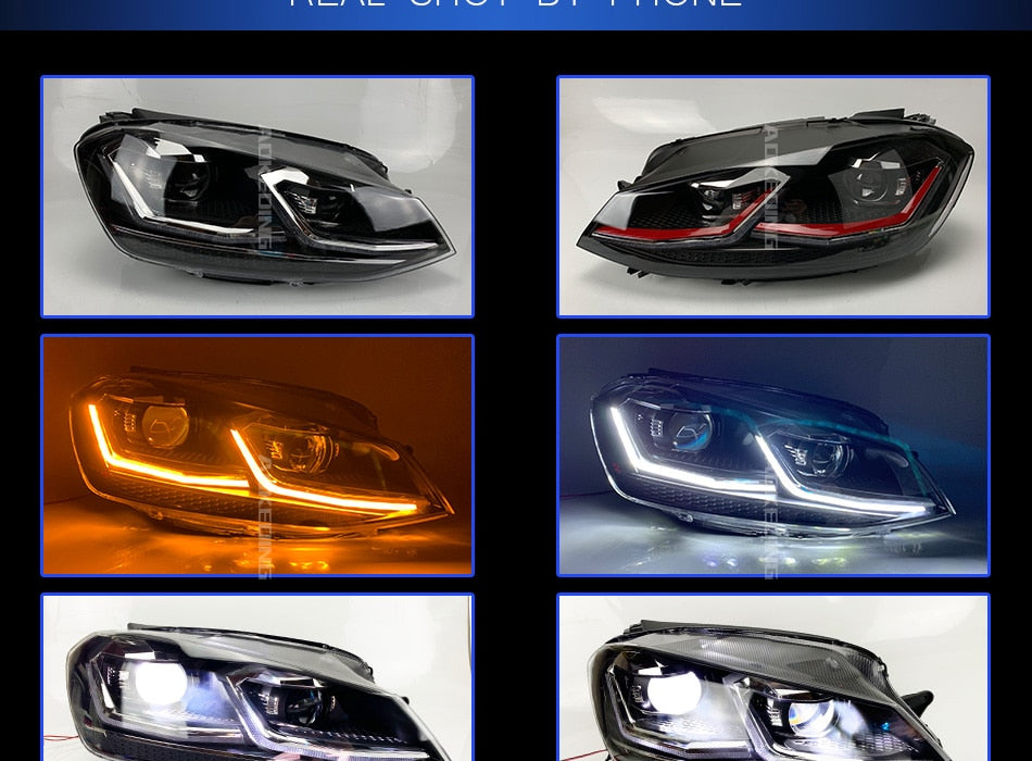 076 - Volkswagen Golf MK7.5 Style Front Headlights With Sequential Indicators Pair For MK7 (Fits 2013 - 2017 Models) - Diversion Stores Car Parts And Modificaions