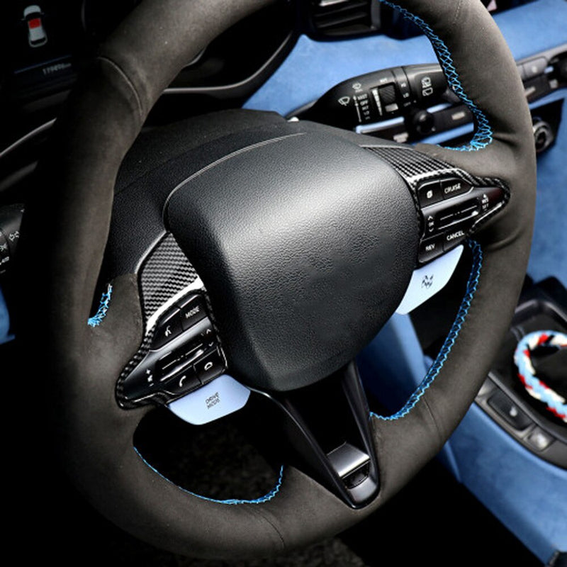 Hyundai i30 / i30N Steering Wheel Carbon Fibre Look Button Trim Cover (2017+ Models)