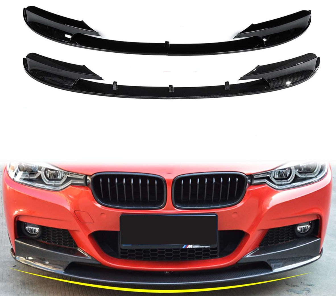 BMW 3 Series F30 Front Splitter In Gloss Black / Carbon Fibre Look (2012 - 2019) DAS Automotive