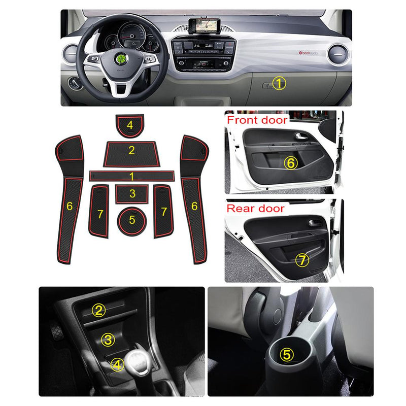 Rubber Anti-Slip Interior Storage Mats (9pcs) for VW UP / Seat Mii / Skoda Citigo (2016-2019)