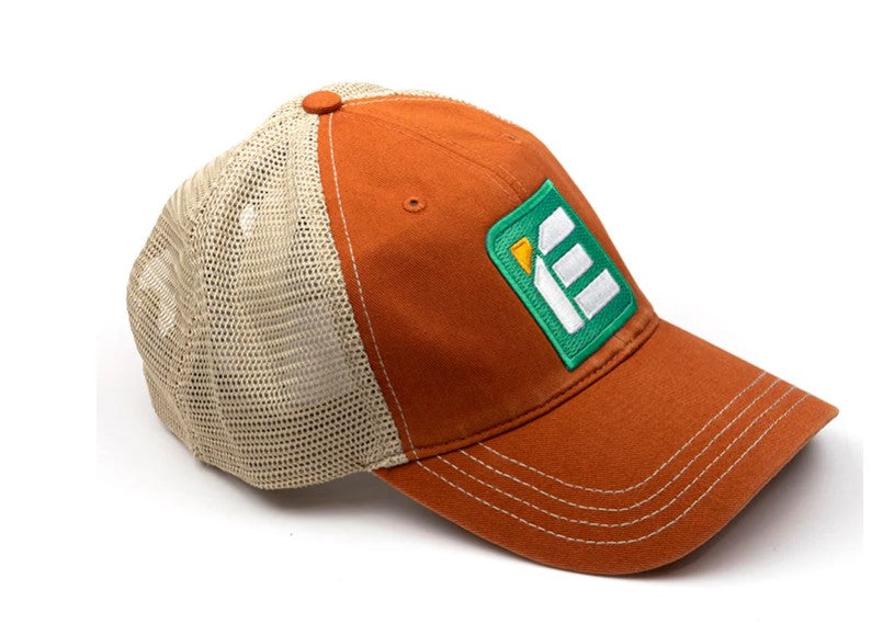 IE Twill Snapback Trucker Hat | Classic Black & White | Orange & Kahaki