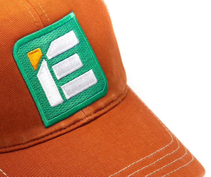 IE Twill Snapback Trucker Hat | Classic Black & White | Orange & Kahaki