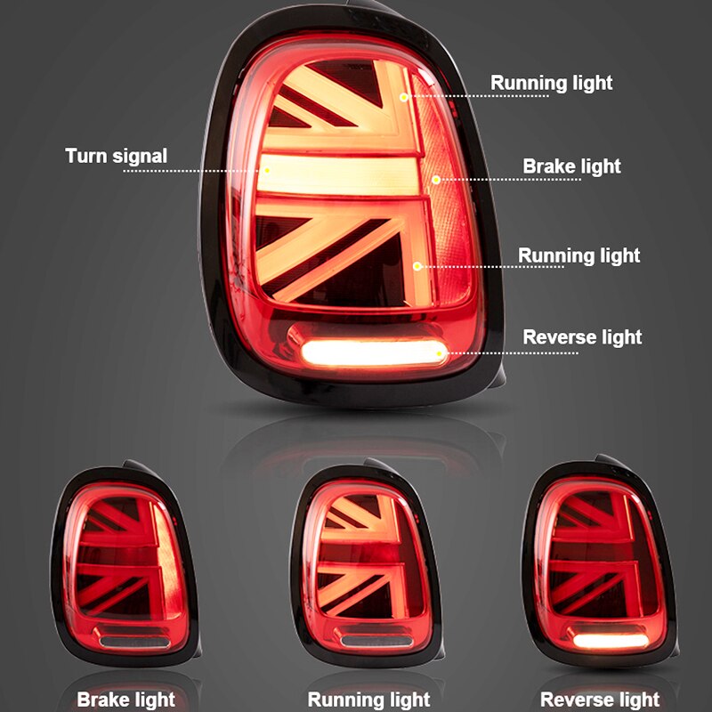 VLAND Full LED Tail Lights For Mini Cooper F55 F56 F57 2014-2022 – Sequential Turn Signals, Black Housing, DOT/SAE
