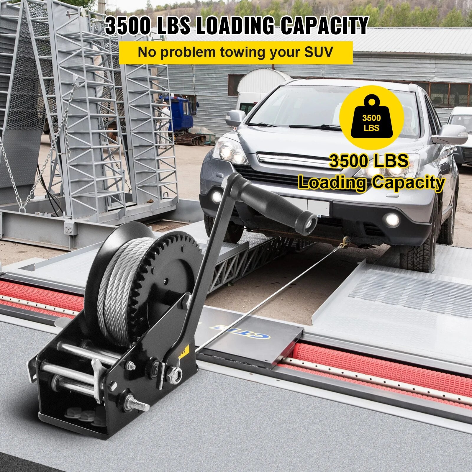 VEVOR Hand Winch 3500LBS Capacity Heavy Duty Brake Winch W/ 10m Steel Rope