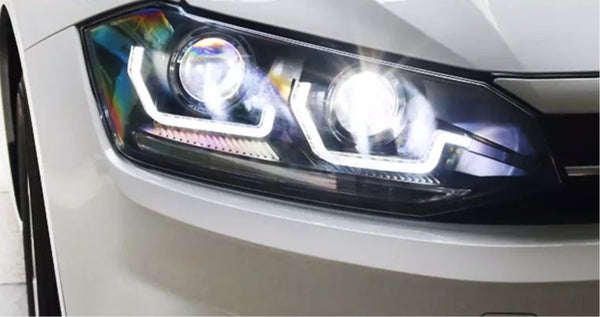 Volkswagen Polo MK6 AW Retro Style All LED Headlights With Light Show And Dynamic Indicators (2018 - 2022) (All LED Light Show Headlight)