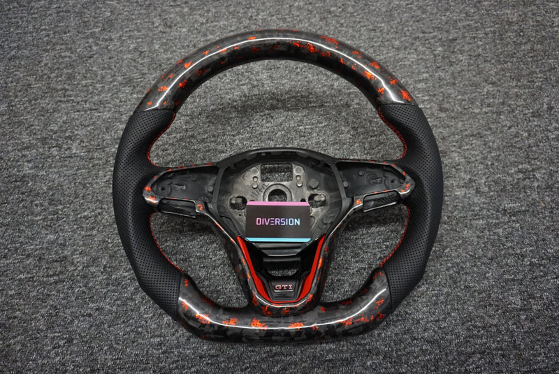 READY TO GO! Transporter T6.1 Forged Carbon Fibre Red Flake Steering Wheel