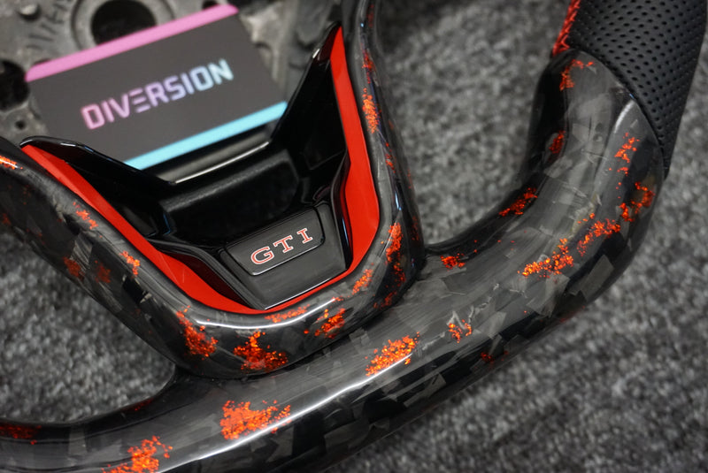READY TO GO! Transporter T6.1 Forged Carbon Fibre Red Flake Steering Wheel