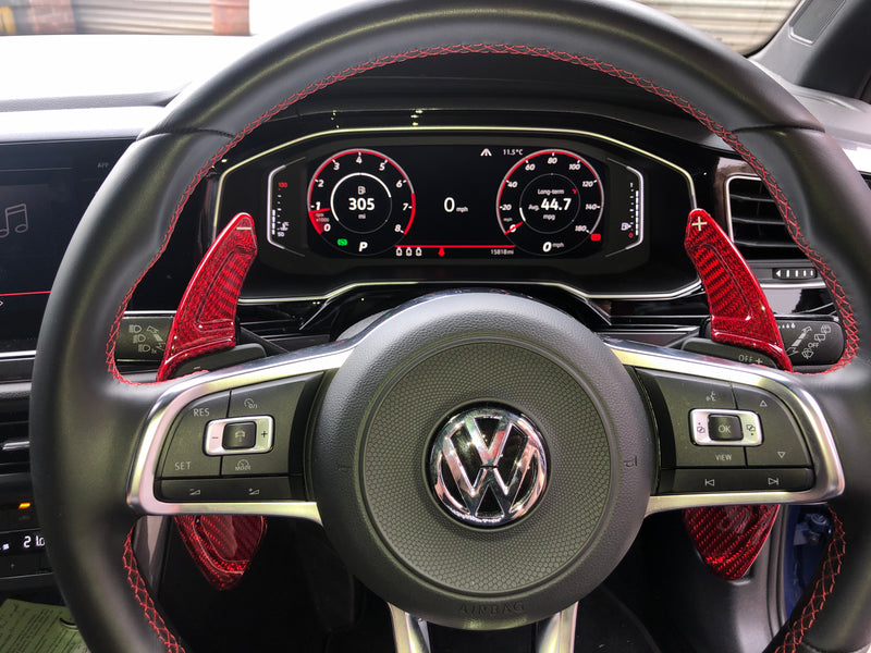 233 - Volkswagen Carbon Fibre Red Paddle Extensions For Golf 7/7.5 / Scirocco / Polo MK6 - Diversion Stores Car Parts And Modificaions