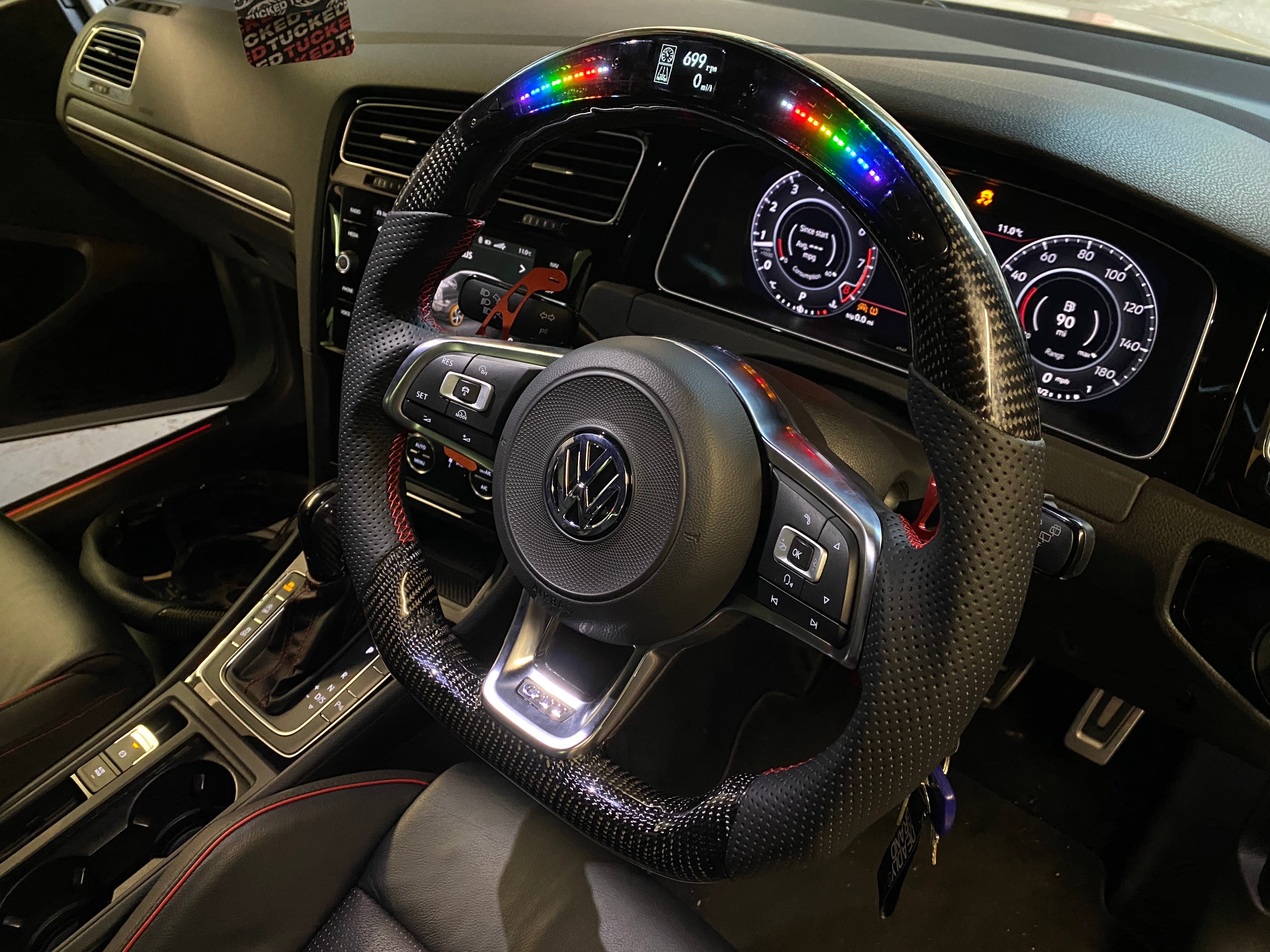 Volkswagen Polo 6C GTI / GT / R Line LED Display Carbon Fibre Steering Wheel (LED CUSTOM / 2014 - 2017 Models)